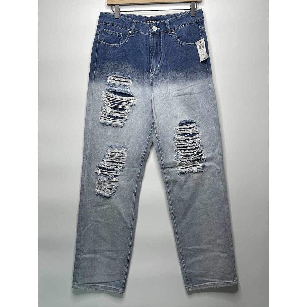 Hot topic Light Wash Destruction Denim Pants Distressed Wide Leg 30x32